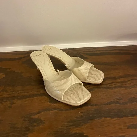 Zara Nude Kitten Heel Sandals - Picture 1 of 4